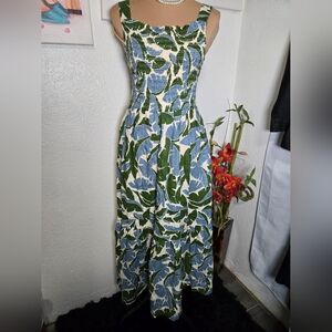 Trovata Blue and Green Leaf Maxi Dress NWOT